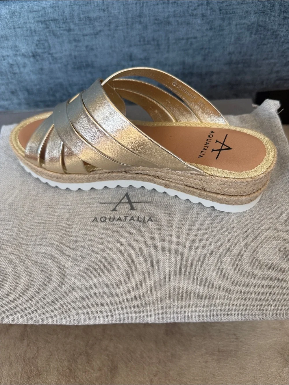 Aquatalia Aura Platino Gold Metallic Braided Espadrille Slide